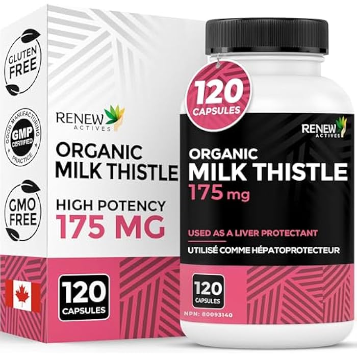 Renew Actives Milk Thistle Capsules 175MG per Serving Organic Seed Extract for Liver Health, Concentrated Silymarin Formula, Antioxidants, & Digestive Wellness – Made in Canada - 120 Capsules