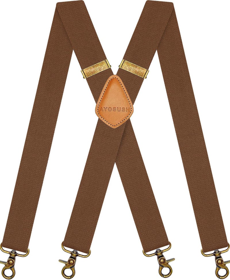 AYOSUSH Vintage Suspenders for Men Heavy Duty 4 Snap Hooks for Belt Loops Adjustable X Back - Image 1