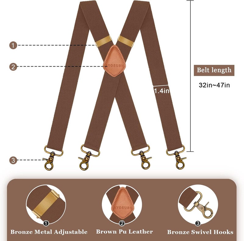 AYOSUSH Vintage Suspenders for Men Heavy Duty 4 Snap Hooks for Belt Loops Adjustable X Back - Image 2