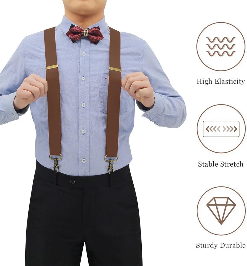 AYOSUSH Vintage Suspenders for Men Heavy Duty 4 Snap Hooks for Belt Loops Adjustable X Back - Image 3