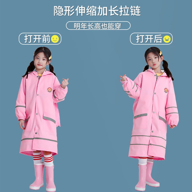 Inmes Children'S Raincoat Lengthen Fashionable Boys And Girls Raincoat Primary School Students Raincoat Poncho Raincoat With Hat - Image 5