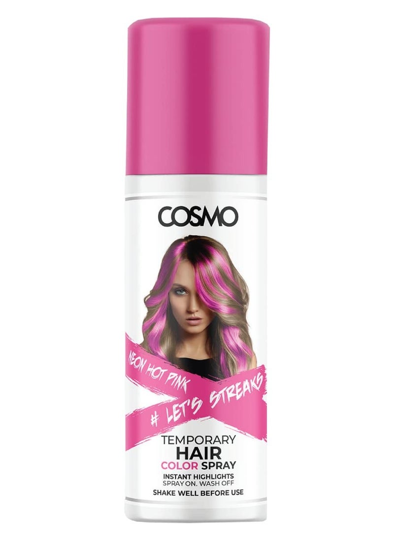 COSMO سبراي صبغة الشعر كوزمو نيون هوت بينك المؤقت للجنسين 100 مل | مناسب لجميع أنواع الشعر | رذاذ اللون | سهل الغسل | الجمال | تبدو الحفلة غير تقليدية  - Image 1