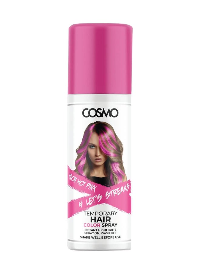 COSMO Cosmo Temporary Neon Hot Pink Hair Color Spray For Unisex 100ml | Suitable for All Hair Types | Colour Spray | Easy to Wash | Beauty | Funky Party Looks  - Image 1