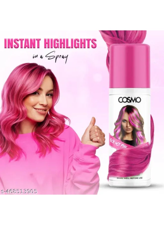COSMO Cosmo Temporary Neon Hot Pink Hair Color Spray For Unisex 100ml | Suitable for All Hair Types | Colour Spray | Easy to Wash | Beauty | Funky Party Looks  - Image 4