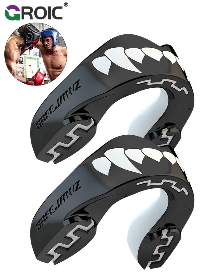 GROIC 2 Pack Mouth Guard Sports Mouthguard Double Colored Teeth Braces with Case for Football Basketball Boxing MMA Hockey Lacrosse Rugby Taekwondo, Mouthguard for Braces  - Image 1