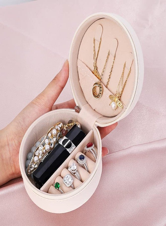oddpod™ Aura PU Leather Jewellery Storage Box & Multi-Functional Organizer Pouch with Zipper/Small Portable Travel Case for Earrings Necklace Bracelet Rings and Accessories for Women - Ivory - Image 5