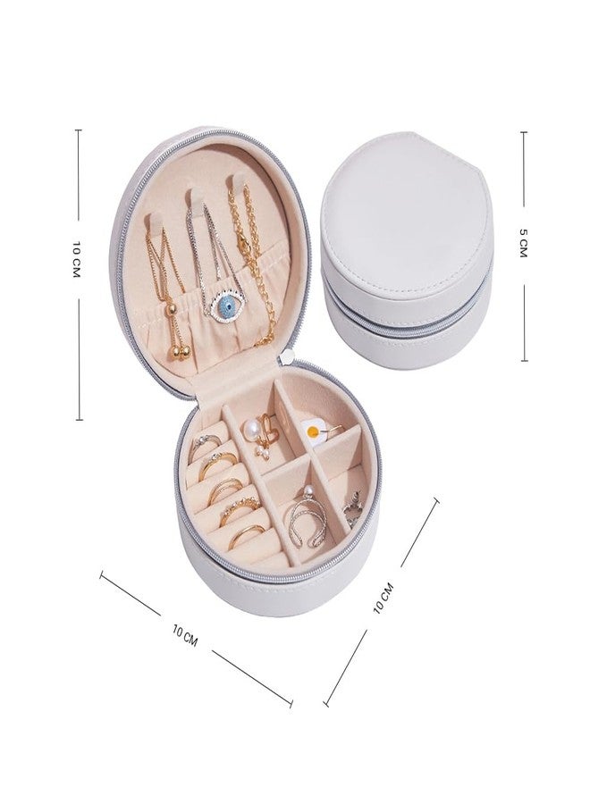 oddpod™ Aura PU Leather Jewellery Storage Box & Multi-Functional Organizer Pouch with Zipper/Small Portable Travel Case for Earrings Necklace Bracelet Rings and Accessories for Women - Ivory - Image 3