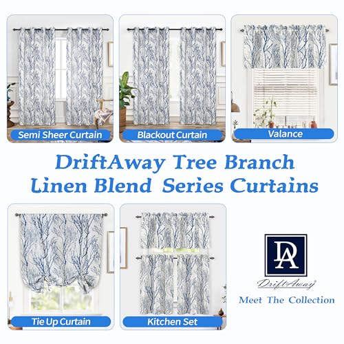 DriftAway Tree Branch Linen Lined Valance Double Layer Thermal Insulated Room Darkening Blackout Valances 3 Inch Rod Pocket Short Window Valance for Living Room Bathroom 52 Inch by 18 Inch Blue - Image 5