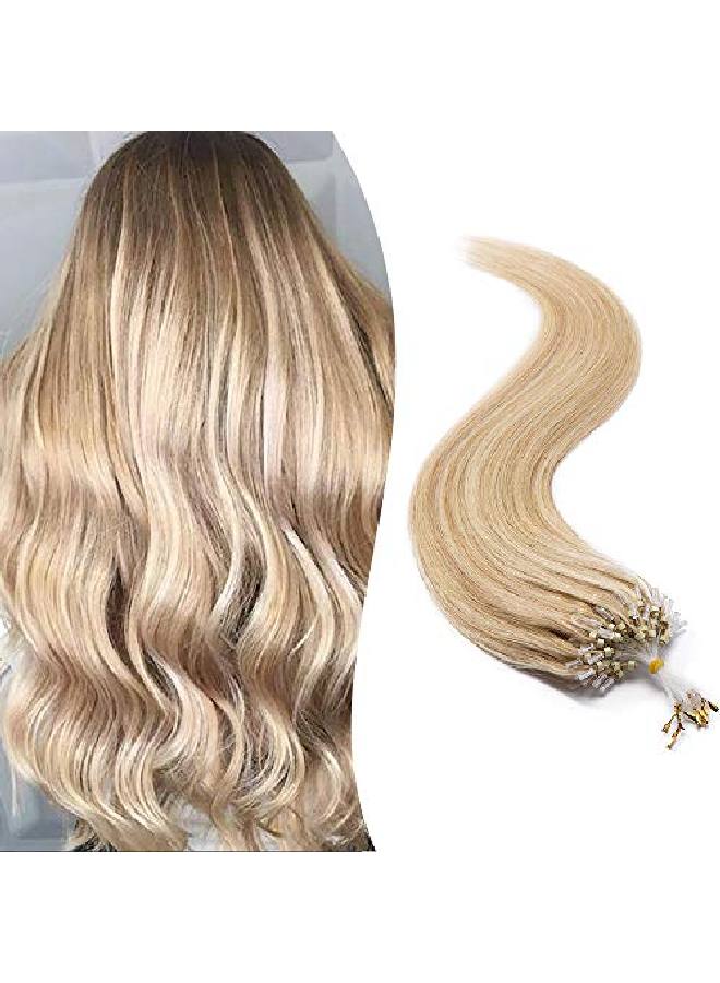 SEGO Micro Loop Human Hair Extensions Cold Fusion Micro Bead Hair Extensions Nano Rings Beads Stick Tipped Blonde Real Hair Extensions 50G 100 Strands 24Inch 18P613 Ash Blonde And Bleach Blonde - Image 2