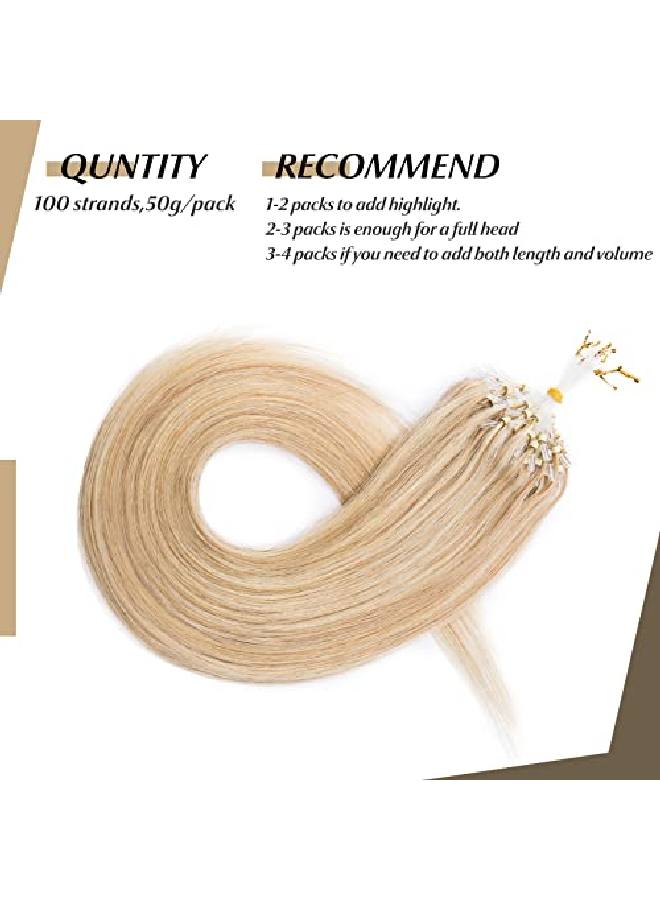 SEGO Micro Loop Human Hair Extensions Cold Fusion Micro Bead Hair Extensions Nano Rings Beads Stick Tipped Blonde Real Hair Extensions 50G 100 Strands 24Inch 18P613 Ash Blonde And Bleach Blonde - Image 5