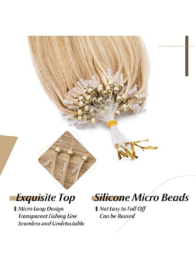 SEGO Micro Loop Human Hair Extensions Cold Fusion Micro Bead Hair Extensions Nano Rings Beads Stick Tipped Blonde Real Hair Extensions 50G 100 Strands 24Inch 18P613 Ash Blonde And Bleach Blonde - Image 4