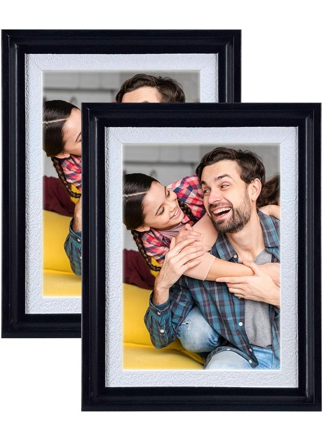 DECORHILLS FRAMES & DECOR Photo Documents, Real Glass, PVC, with Slightly Textured White Inner Black Outer Border, Tabletop Wall Display, 5x7 Inch Pack of 2 - Image 1