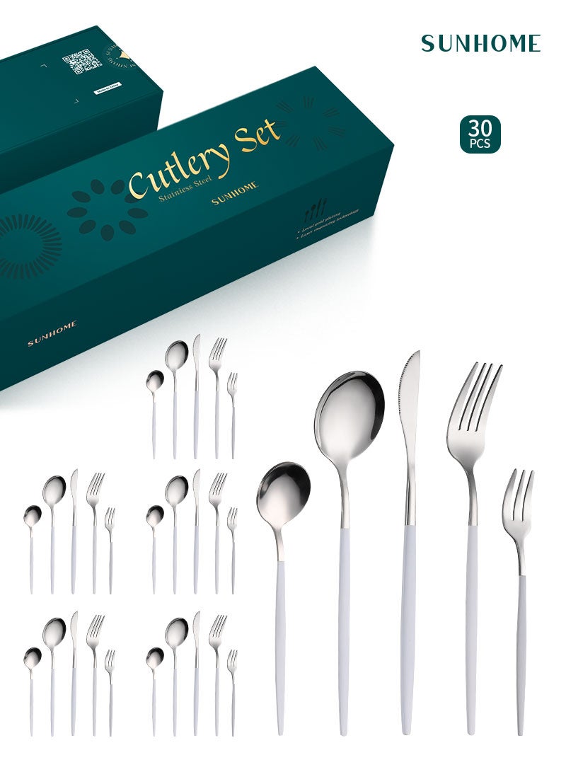 صن هوم طقم أدوات مائدة صن هوم من الفولاذ المقاوم للصدأ (30 قطعة) أبيض/فضي - Image 1
