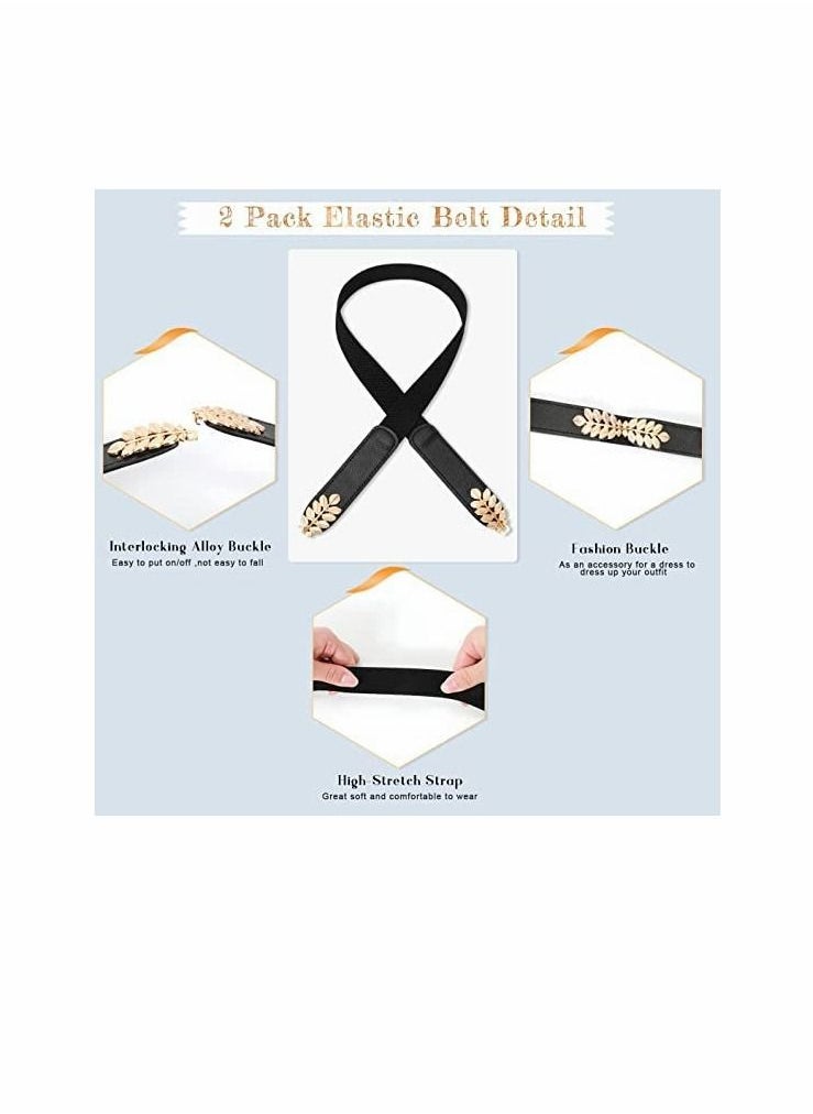Y&D - Skinny Belts for Women, 2Pcs Stretch Retro Belt Dress Fashion Thin Waist Belts, Jeans Shorts Wedding Decoration, Versatile Decorative Simple Pair Buckle - Image 1
