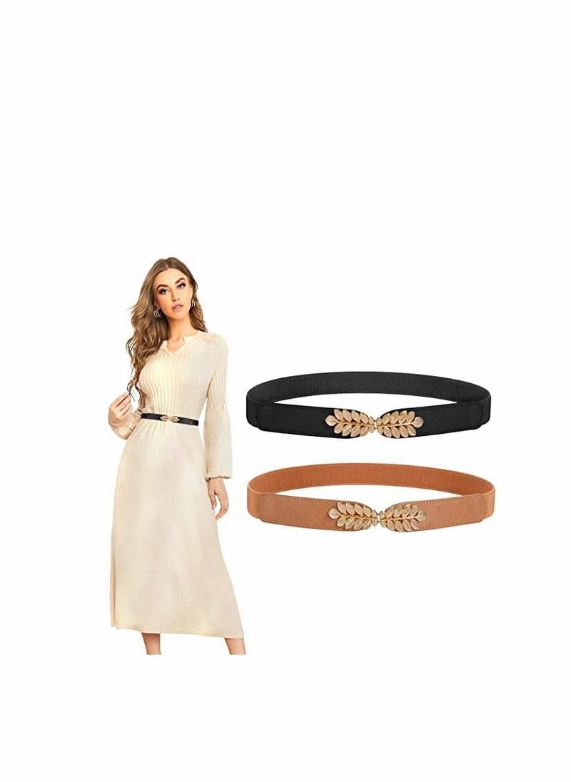 Y&D - Skinny Belts for Women, 2Pcs Stretch Retro Belt Dress Fashion Thin Waist Belts, Jeans Shorts Wedding Decoration, Versatile Decorative Simple Pair Buckle - Image 1