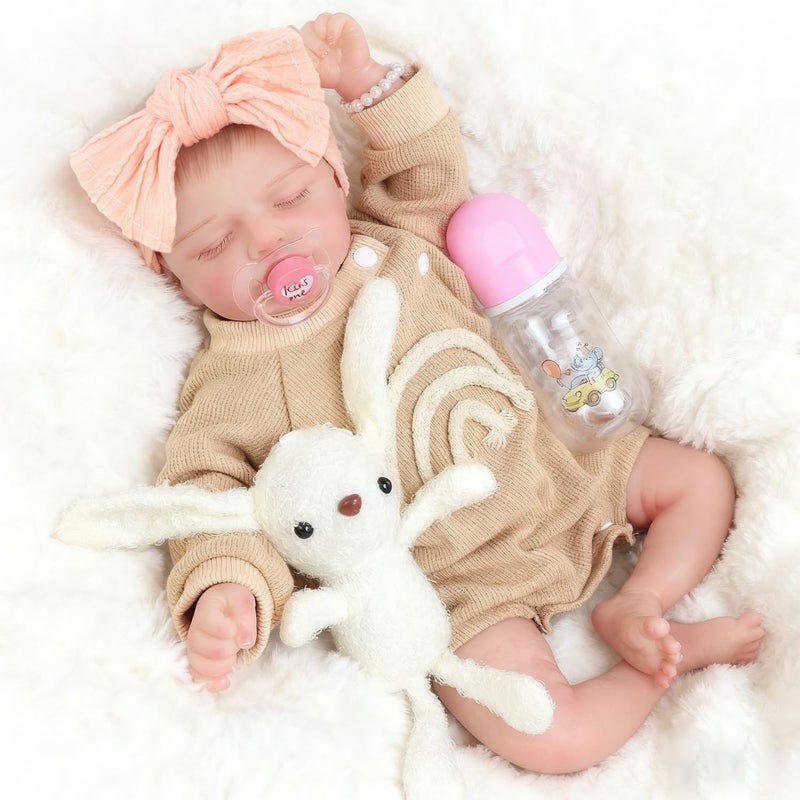 Ecore Fun Lifelike 18 Inch Reborn Doll Realistic 18 Sleeping Baby Dolls Soft Body Real Life Doll Playset Includes Dolls Outfits Pacifier Bottle Diaper Toy Bear - Image 3