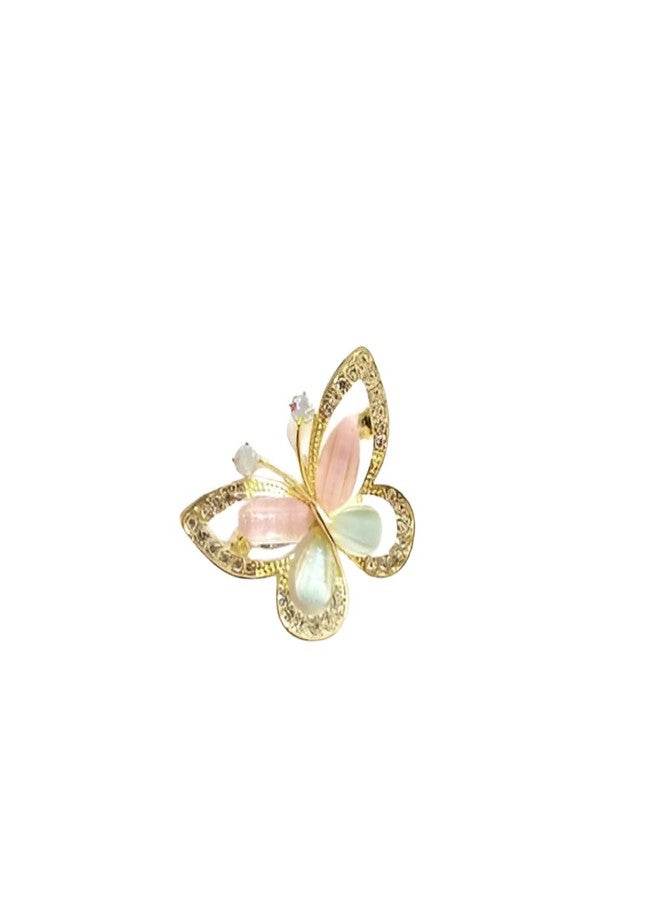 FICTIOUS Gold Finish Butterfly Saree Pin for Women & Girls - Stylish Brooch for Sarees, Gowns, Dresses, Coats & Shawls - Bridal Safety Pin Accessory (multicolor) - Image 1