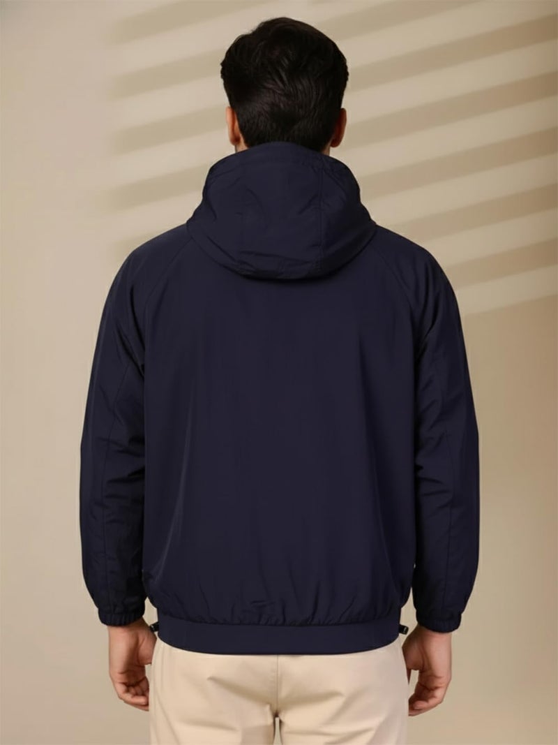 CHKOKKO Mens Stylish Oversized Windcheater Jacket with Zip Closure Lightweight Sportswear for Running Travel Hiking Outdoor and Rainy Season Wear Navy 3XL - Image 3