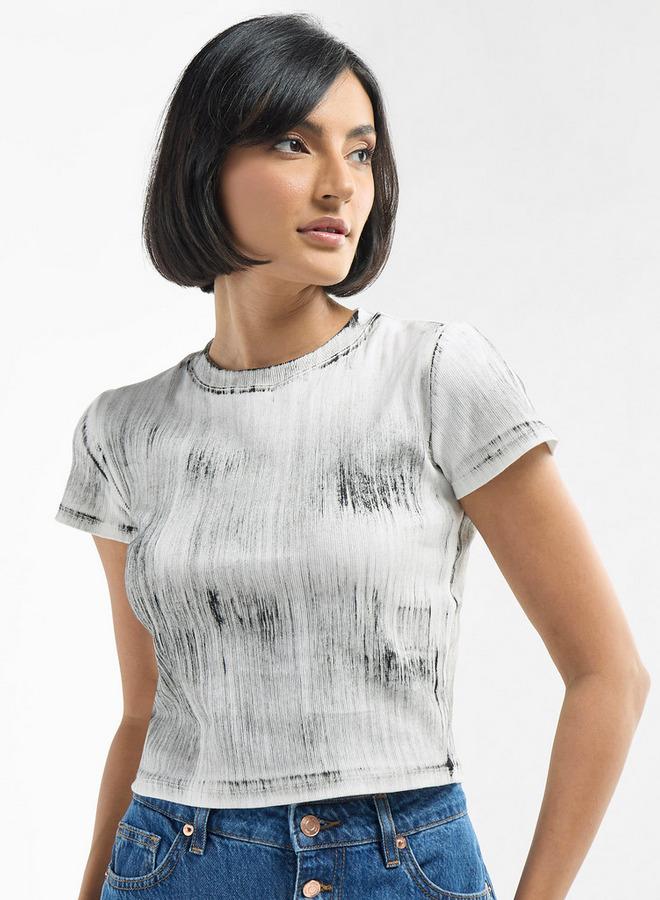 سبلاش فيڤ تيشيرت بياقة ضيّقة وأكمام قصيرة وطبعات - Image 1