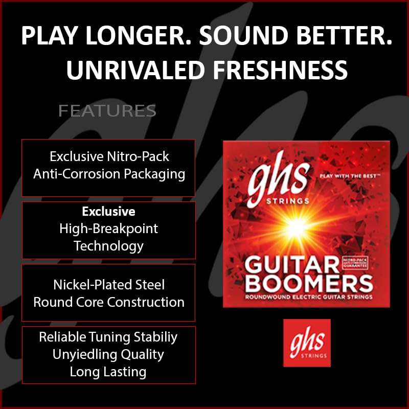 GHS Strings, GBXL Boomers, Nickel Plated Steel Electric Guitar Strings, Legendary Strength, Consistent Intonation, Unrivaled Sustain, Long Lasting Brightness & Tone. For 6-String Guitar 9-42 XLT Gauge - Image 2