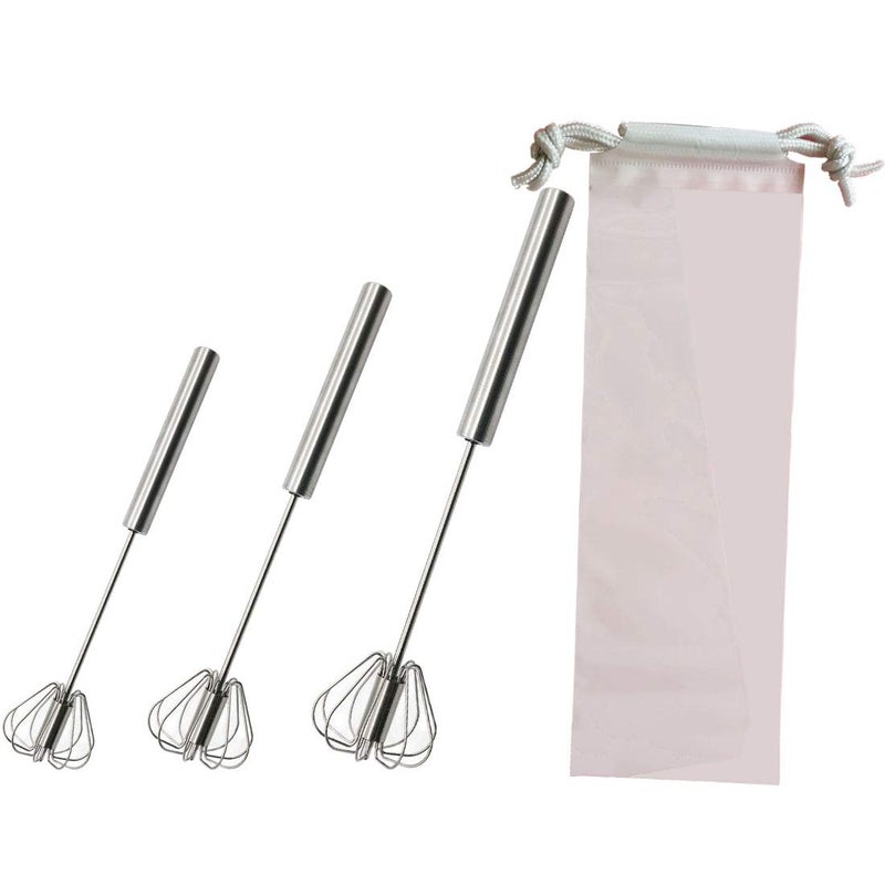 Fnoko Stainless Steel Semi-automatic Egg Whisk - 3PCS Hand Push Rotary Whisk Blender (3 Pack) - Image 3