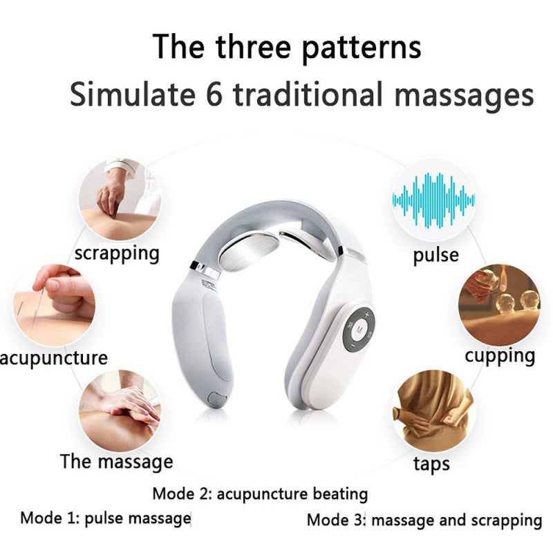SKG Neck Massager Ergonomic U-Shaped Design White Cervical Spine Massager - 6 Traditional Massage Modes Multifunctional Neck Pulse with 360 Degree Floating Suspension Electrodes for Home Use - Image 2