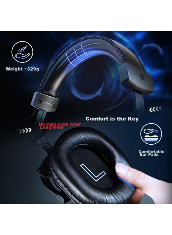 Fifine Wired Headphones With Microphone For Gaming, Action, Pubg, E-sports, Pc, Desktop, Mobile, 7.1 Channel Sound With Headset H9 Black - Image 4