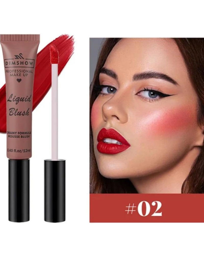 DIMSHOW Liquid Blush Creamy Formula Mousse Blush Creamy Liquid Matte Finish Blusher Face Beauty Makeup Liquid Tinted Mousse Blush Eyeshadow and Lipstick Long Wearing Moisturizing Blush 02 - Image 2