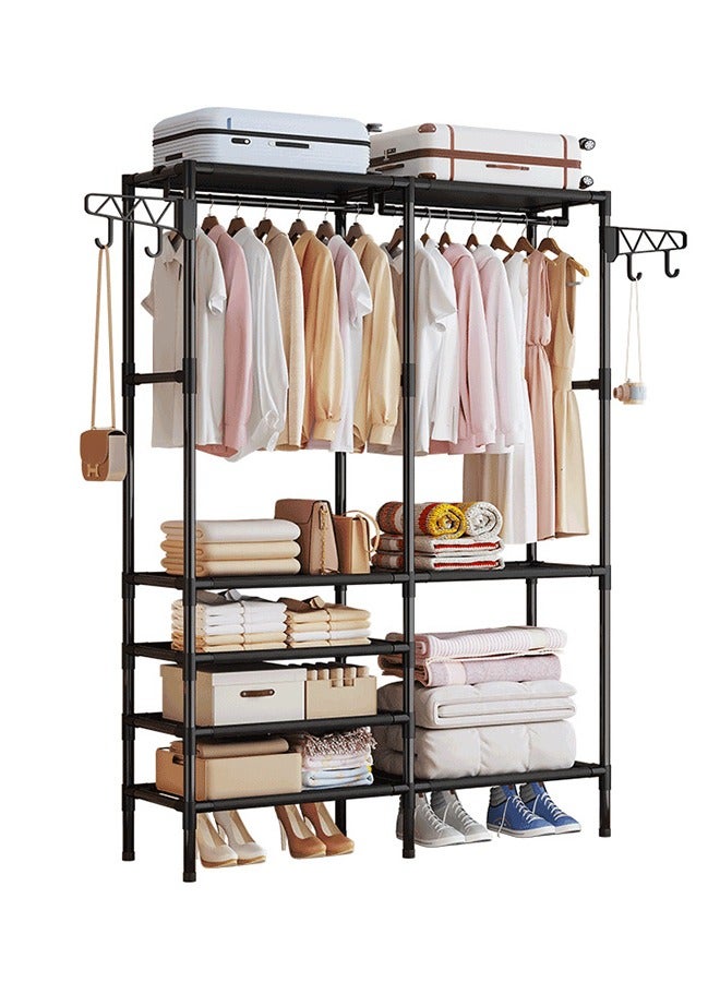 Coat Rack, Double-Row Clothes Rack, Punch-Free Metal Assembly, Thick Steel Pipe, Large-Capacity Storage Rack, Simple Household Wardrobe, 108*36*173cm - Image 1