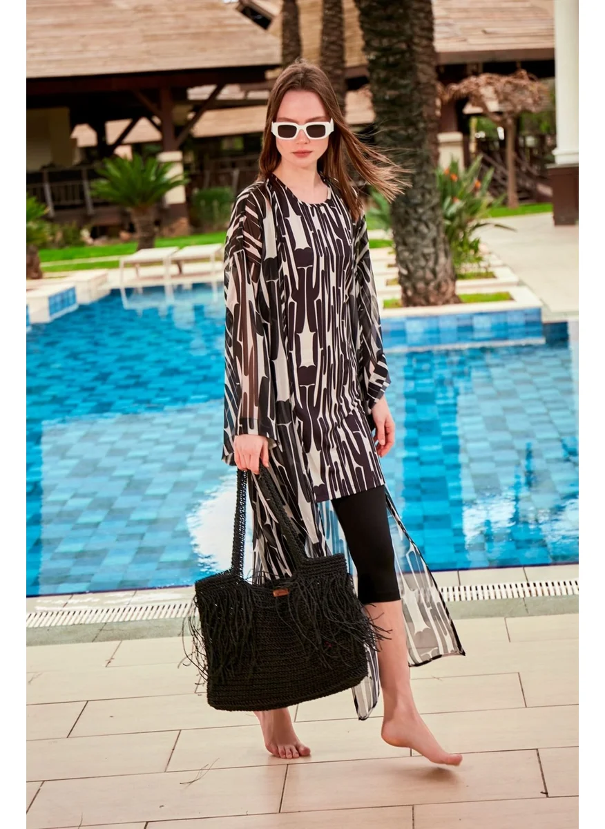 Marina Patterned Black Kimono Kaftan P2405