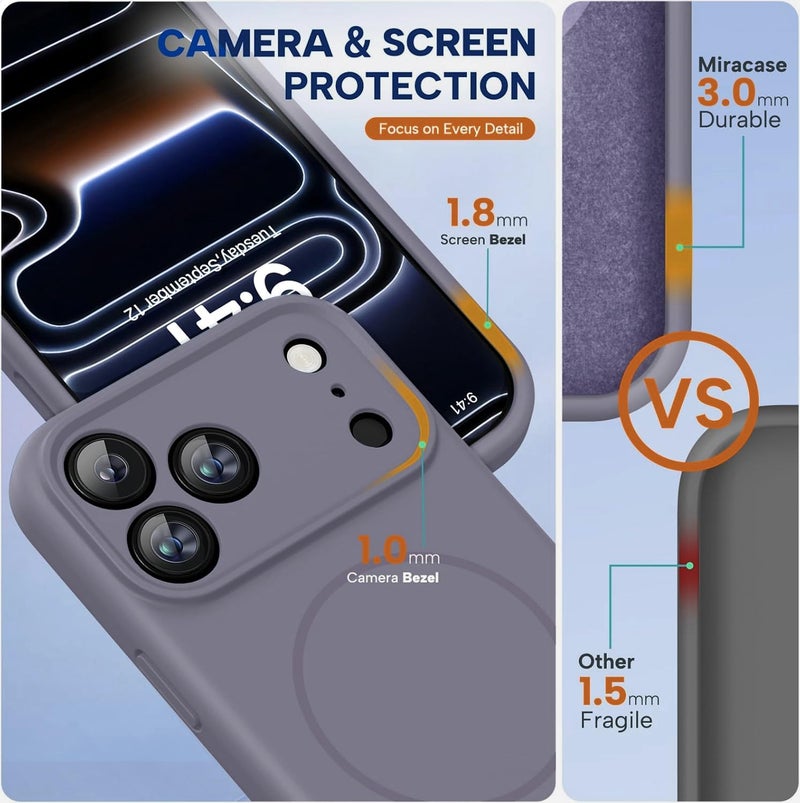 mobistyle Magnetic Silicone Back Cover for iPhone 17 Pro Max 6.9-Inch, Compatible with Mag-Safe, Silky Soft Touch, Shock Absorbing Phone Cover Case with Camera Lens Protection (Grey) - Image 2