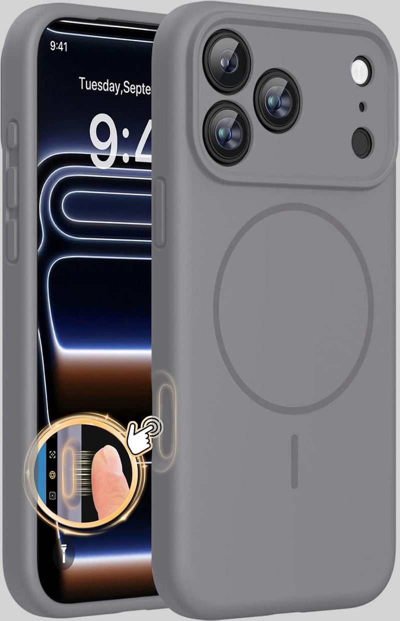 mobistyle Magnetic Silicone Back Cover for iPhone 17 Pro Max 6.9-Inch, Compatible with Mag-Safe, Silky Soft Touch, Shock Absorbing Phone Cover Case with Camera Lens Protection (Grey) - Image 1