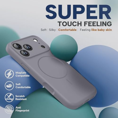 mobistyle Magnetic Silicone Back Cover for iPhone 17 Pro Max 6.9-Inch, Compatible with Mag-Safe, Silky Soft Touch, Shock Absorbing Phone Cover Case with Camera Lens Protection (Grey) - Image 3