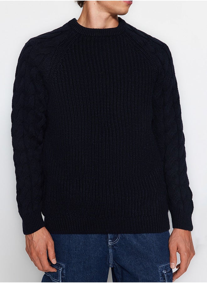 trendyol Navy Blue Regular Fit Crew Neck Hair Braid Detailed Knitwear Sweater TMNAW22KZ2059  - Image 3