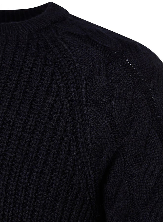 Navy Blue Regular Fit Crew Neck Hair Braid Detailed Knitwear Sweater TMNAW22KZ2059
