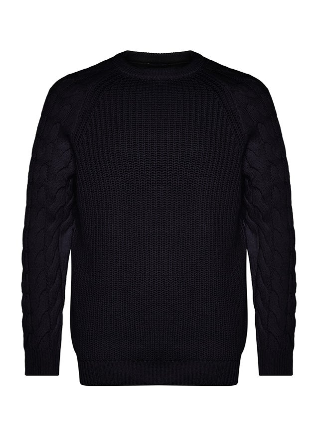 Navy Blue Regular Fit Crew Neck Hair Braid Detailed Knitwear Sweater TMNAW22KZ2059