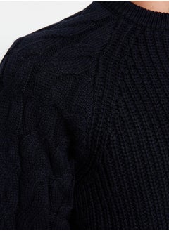 trendyol Navy Blue Regular Fit Crew Neck Hair Braid Detailed Knitwear Sweater TMNAW22KZ2059  - Image 4