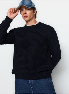 trendyol Navy Blue Regular Fit Crew Neck Hair Braid Detailed Knitwear Sweater TMNAW22KZ2059  - Image 2