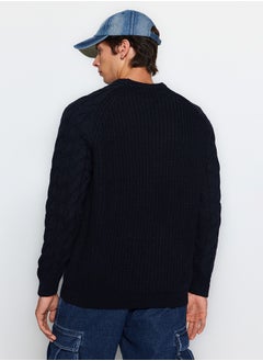 trendyol Navy Blue Regular Fit Crew Neck Hair Braid Detailed Knitwear Sweater TMNAW22KZ2059  - Image 5