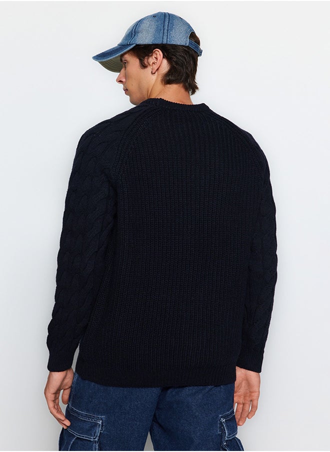 trendyol Navy Blue Regular Fit Crew Neck Hair Braid Detailed Knitwear Sweater TMNAW22KZ2059  - Image 5