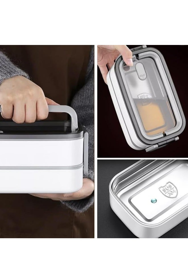 KIIUMI 2-Tier Stainless Steel Bento Box, Insulated Lunch Box with a handbag, Stackable Lunchbox, Leakproof Lunch Bento Box, Food Storage Box with Dividers for Adults,Kids,Teens  - Image 2