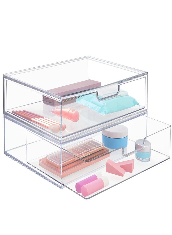 STORi Sofia 12.5” Wide Clear Stackable Open Storage Drawers, 2 Pack Plastic Organizer Bins for Makeup Palettes, Cosmetics, and Beauty Supplies, For Vanity, Bathroom, Desk Organization, Made in USA - Image 1