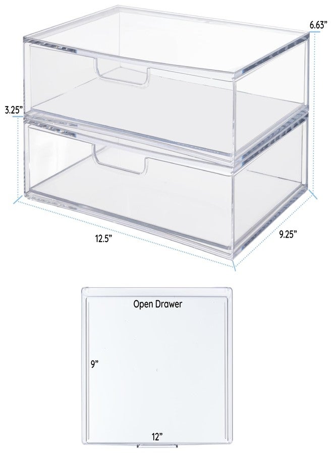 STORi Sofia 12.5” Wide Clear Stackable Open Storage Drawers, 2 Pack Plastic Organizer Bins for Makeup Palettes, Cosmetics, and Beauty Supplies, For Vanity, Bathroom, Desk Organization, Made in USA - Image 5