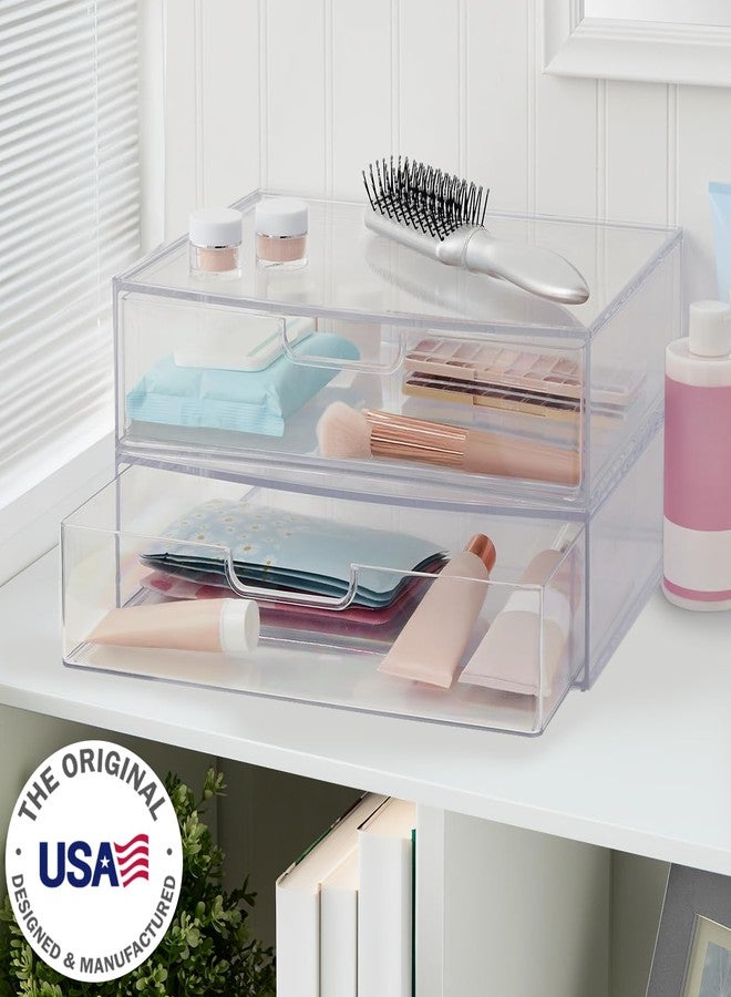 STORi Sofia 12.5” Wide Clear Stackable Open Storage Drawers, 2 Pack Plastic Organizer Bins for Makeup Palettes, Cosmetics, and Beauty Supplies, For Vanity, Bathroom, Desk Organization, Made in USA - Image 2