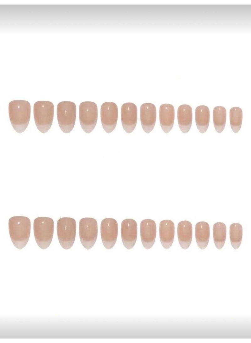 KI Almond-Shaped Milky White French Gradient Press-On Nails Set – 24 Pieces with Adhesive Gel - Image 2