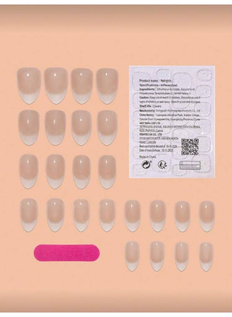 KI Almond-Shaped Milky White French Gradient Press-On Nails Set – 24 Pieces with Adhesive Gel - Image 4