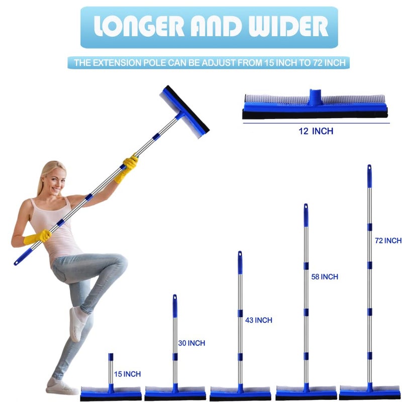 YONILL 72" Window Squeegee for Window Cleaning - Long Handle Window Cleaner Tool with Rubber Blade and Sponge Scrubber, 2 in 1 Window Washing Kit with Extension Pole for Home, Car Windshield and Glass - Image 3