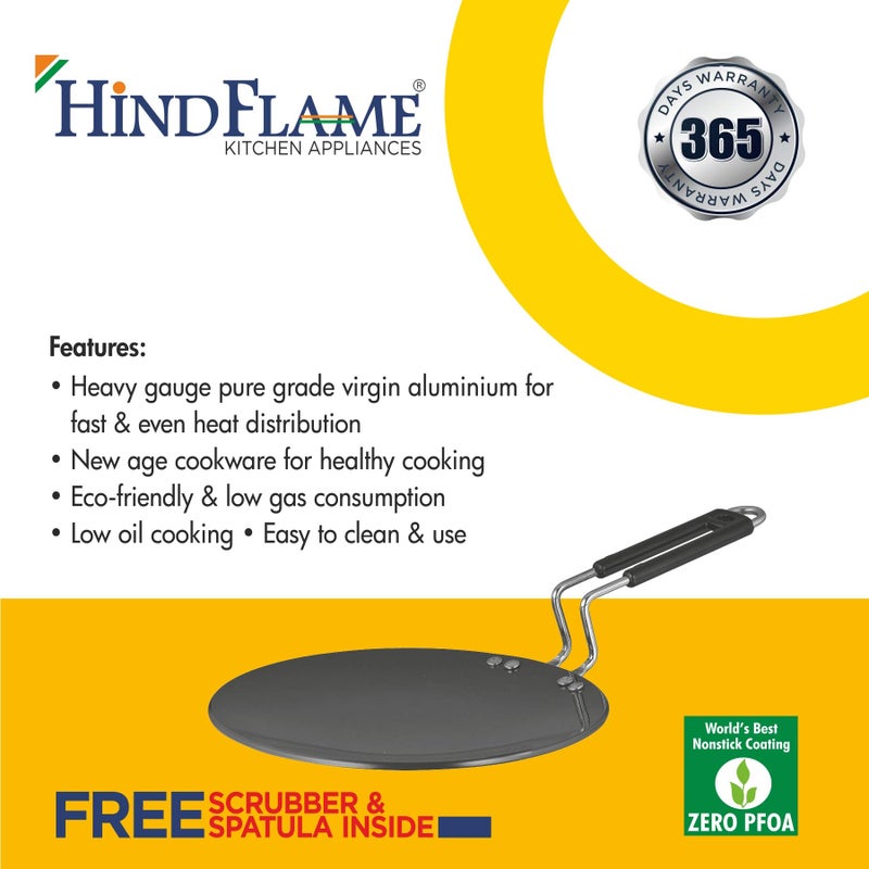Hindflame Concave Tawa 275 mm Diameter (Aluminium, Non-Stick) 1 Year Warranty (ISI Certified & BIS Approved) with 1 Scrubber and 1 Spatula - Image 4