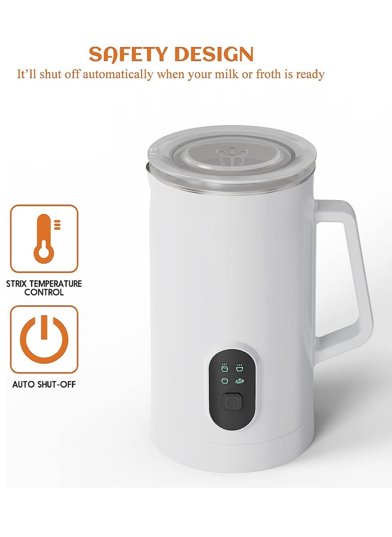 Milk Frother, 4-in-1 Electric Milk Steamer, 350ml Automatic Hot and Cold Foam Maker and Milk Warmer for Latte, Cappuccinos, Macchiato, 400W(White)