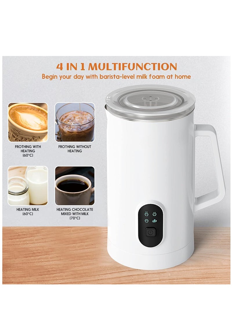 Milk Frother, 4-in-1 Electric Milk Steamer, 350ml Automatic Hot and Cold Foam Maker and Milk Warmer for Latte, Cappuccinos, Macchiato, 400W(White)